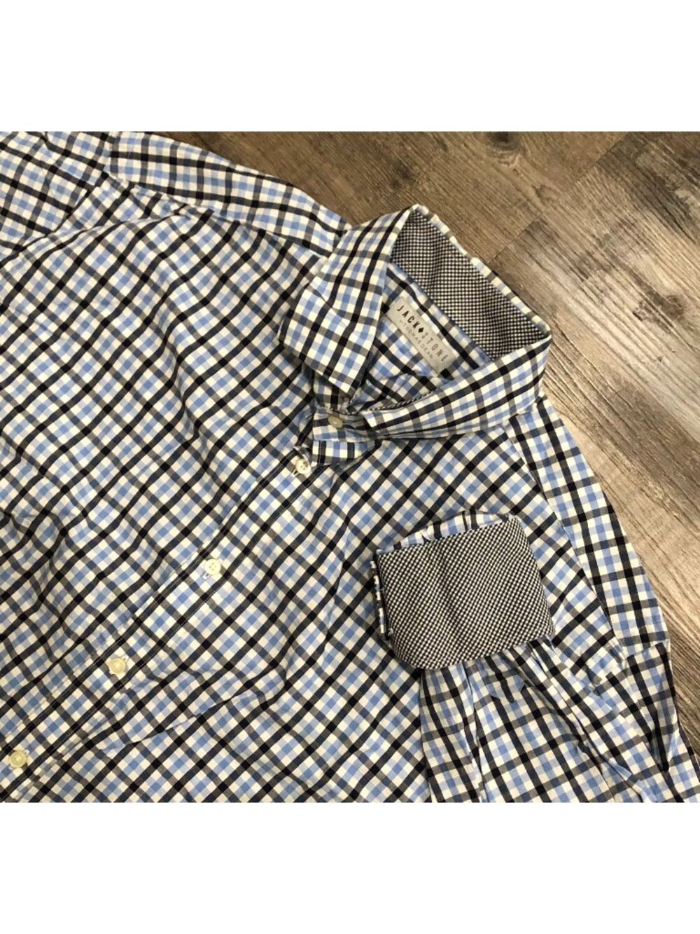 Jack Stone by Thomas Dean Mens XL Blue Checked Button Up Shirt